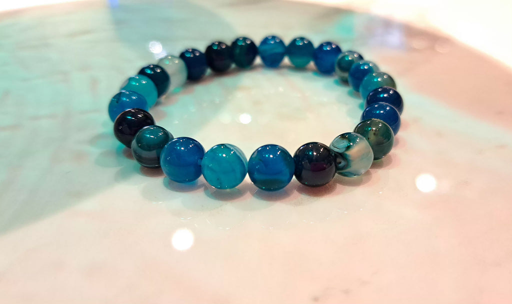 Bracciale Elastico in Agata Blu