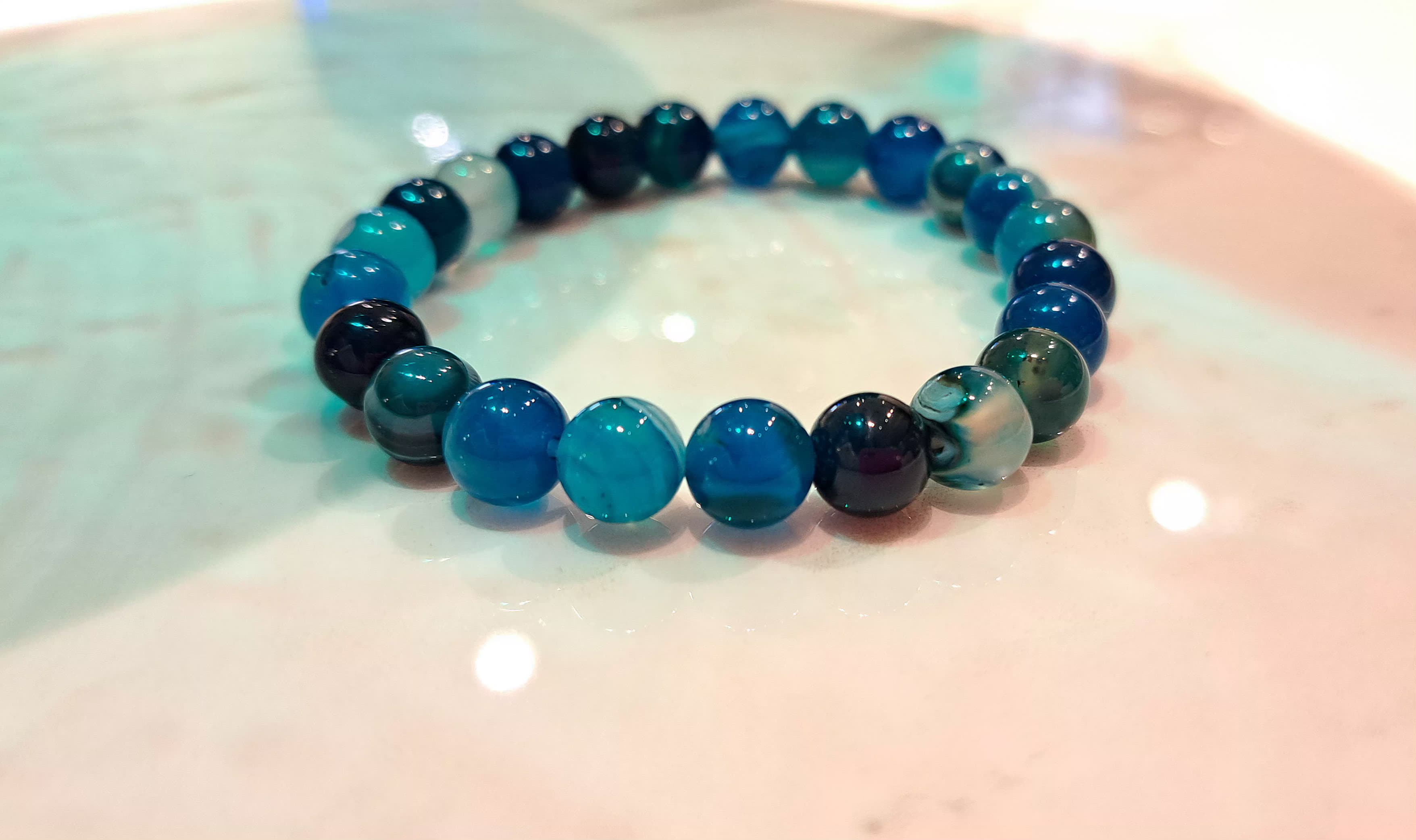 Bracciale Elastico in Agata Blu