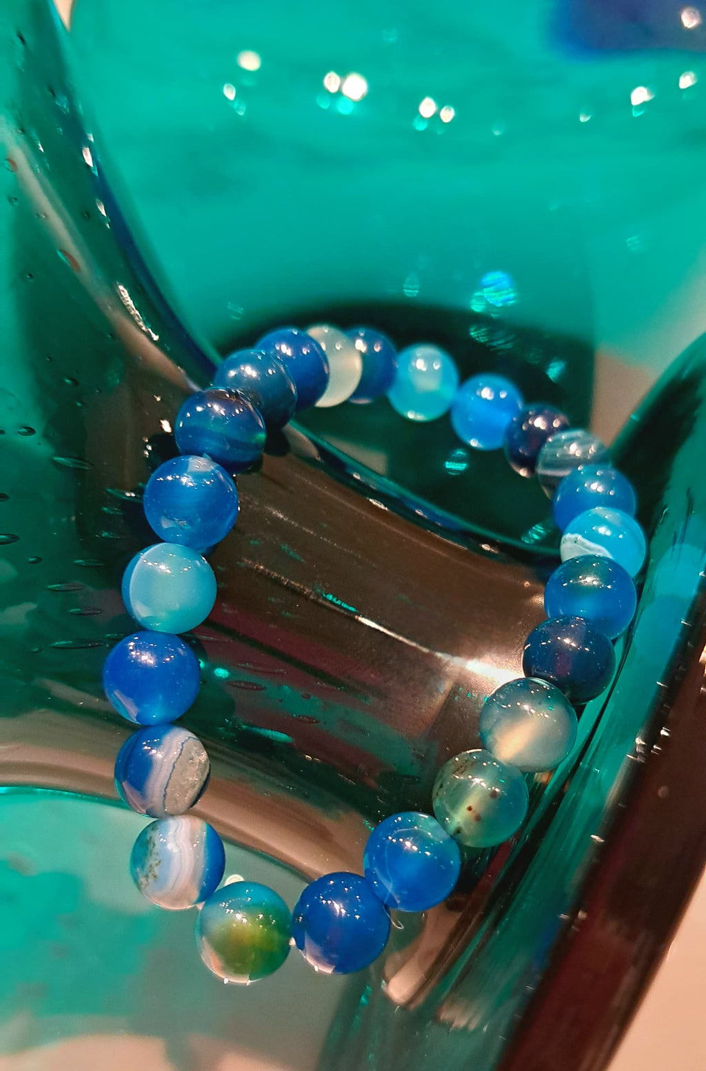 Bracciale Elastico in Agata Blu