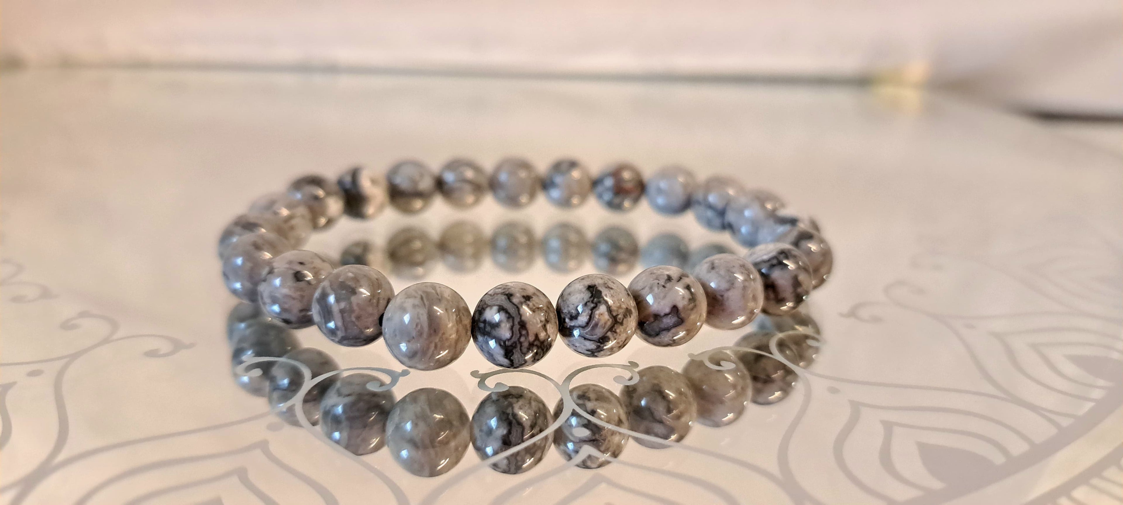 Bracciale Elastico in Diaspro Grigio Striato