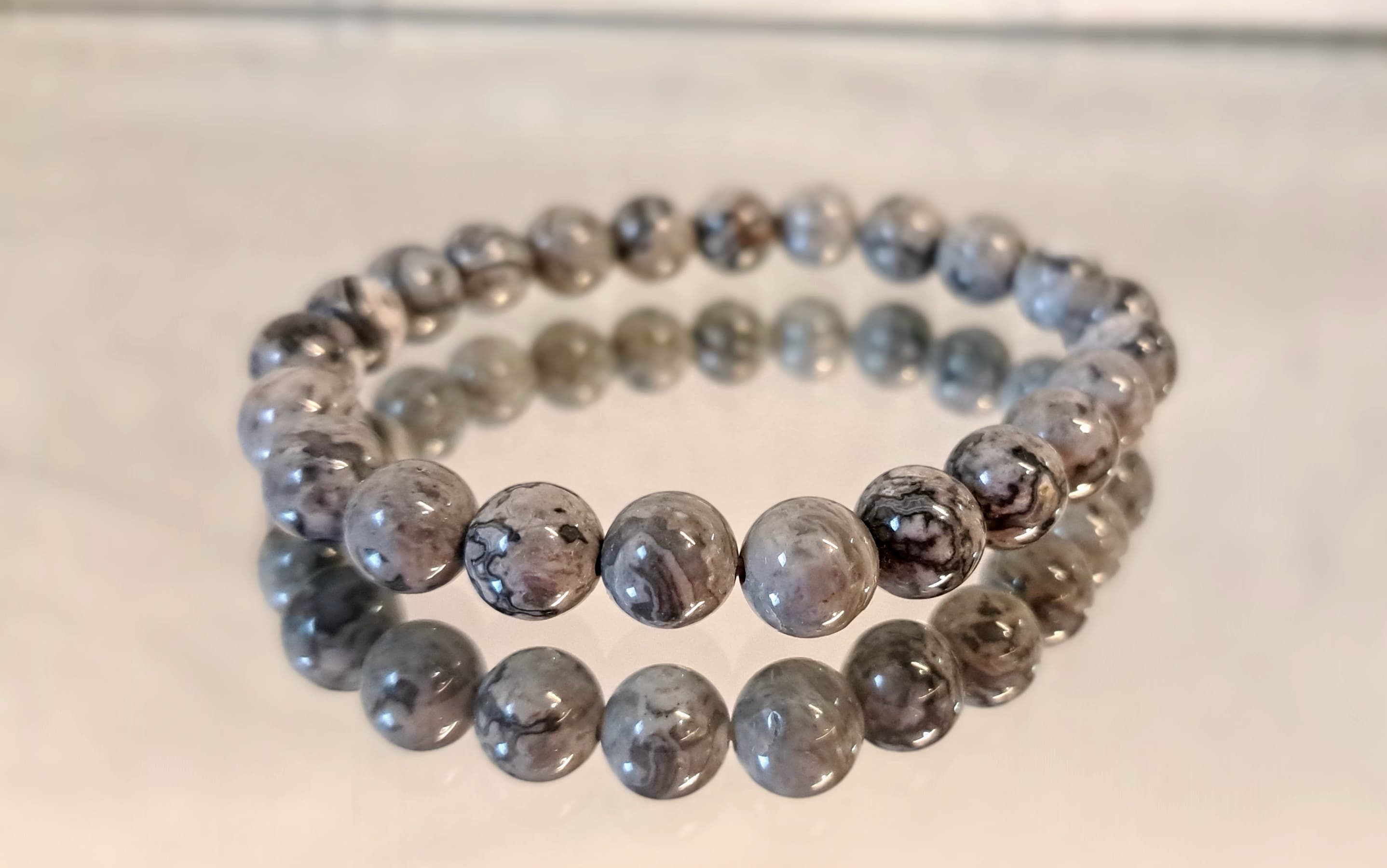 Bracciale Elastico in Diaspro Grigio Striato
